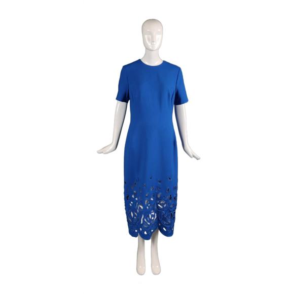 NEW OSCAR DE LA RENTA women's floral cutout cocktail dress in lapis